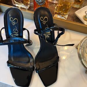 So Me Glossy Black Strappy Heels